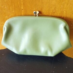 Vintage Olive Green and Gold Leather Clutch